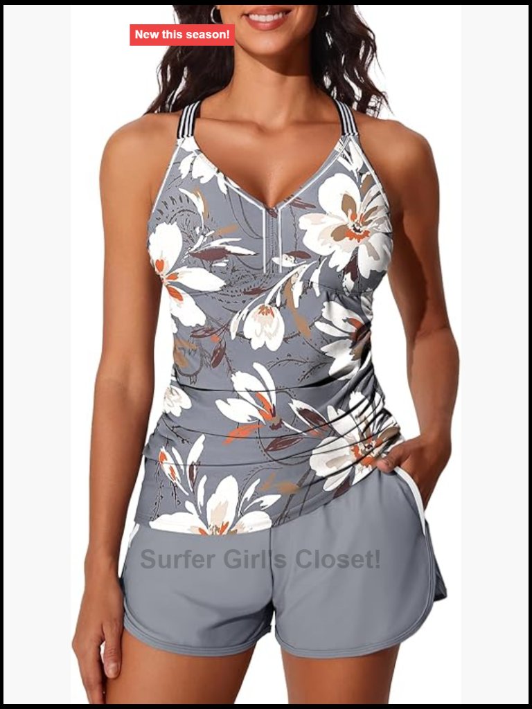Modest Tankini Set With Sporty Pockets And Boy Shorts Tummy Control